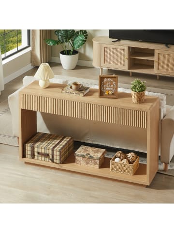 ABRIHOME Konsolentisch in Holzfarbe 150 cm mit 2 Schubladen Ablagefach für Flur