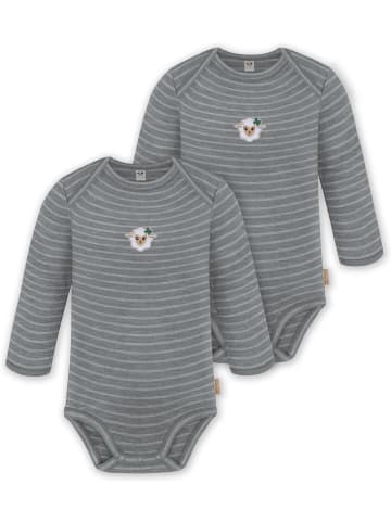 Normani Outdoor Sports 2er Pack Baby Merino Body Langarm Auckland in Grau gestreift