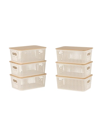 relaxdays 6 x Aufbewahrungsbox in Weiß/ Natur – (B)25,5 x (H)10,5 x (T)18 cm