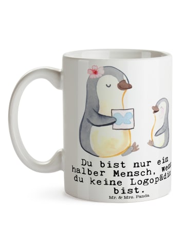 Mr. & Mrs. Panda Kaffeebecher Logopädin Herz mit Spruch in Weiß