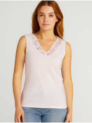 Hailys T-Shirt ärmellos mit Spitzeinsatz in Weiß