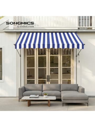 SONGMICS Klemmmarkise Sheld in Blau-Weiß - (B)120 x (H)(220-300) x (T)250 cm