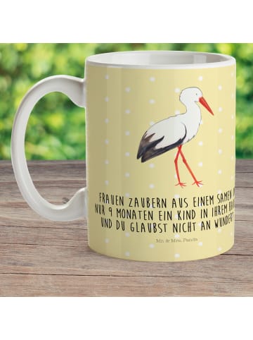 Mr. & Mrs. Panda Kindertasse Storch mit Spruch in Gelb Pastell