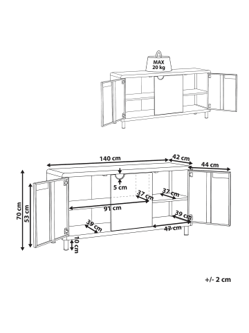 Beliani Büroschränke KORVO in Beige - (W) 140 x (H) 70 x (L) 42 cm