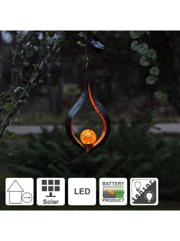 STAR Trading LED Solar-Hängeleuchte ,Melilla', 3D Flamme, Bernstein-Kugel, Lichtsen