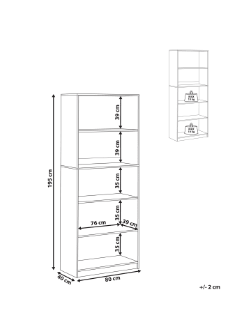 Beliani Bücherregal ZEHNA in Braun - (W) 80 x (H) 197 x (L) 40 cm