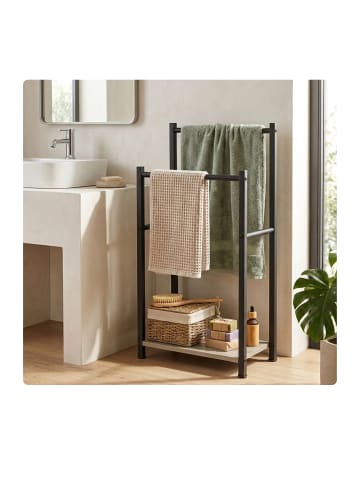 relaxdays Handtuchständer in Schwarz/ Grau - (B)42 x (H)80 x (T)24 cm