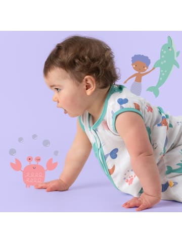 Schlummersack Musselin Babyschlafsack, 0.5 TOG in Weiß-Türkis
