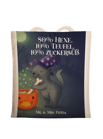 Mr. & Mrs. Panda Tasche Kater Hexenkessel Design mit Spruch in Weiß