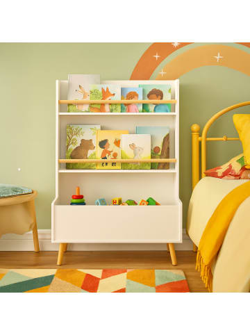 relaxdays Kinderregal in Weiß/ Natur - (B) 68 x (H) 94 x (T) 32 cm