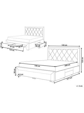 Beliani Doppelbett LIEVIN in Blau - (W) 145 x (H) 122 x (L) 217 cm