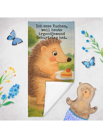 Mr. & Mrs. Panda Strandtuch Igel Kuchenstück Design mit Spruch in Gelb Pastell