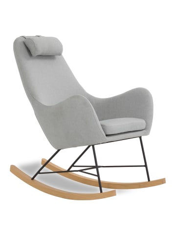 SalesFever Schaukelstuhl modern mit Eiche-Kufen und Kopfkissen Textil-Bezug in Grau