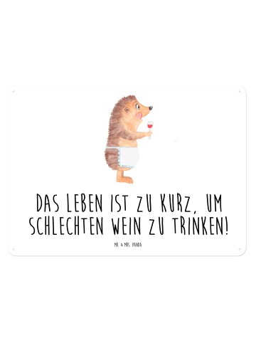 Mr. & Mrs. Panda Blechschild Igel Wein mit Spruch in Weiß