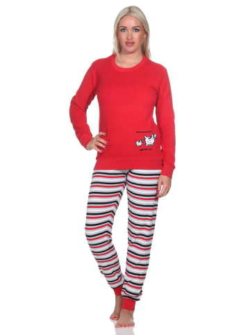 NORMANN Frottee Pyjama Hose gestreift Oberteil - 82714 in rot