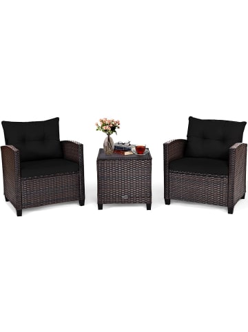 COSTWAY 3-tlg. Polyrattan Lounge Set in Schwarz