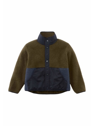 Hessnatur Hessnatur Wollfleecejacke Regular mit Patch aus reiner Schurwolle in vintage oliv