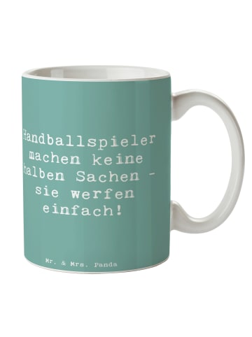 Mr. & Mrs. Panda Kaffeebecher Spruch Handball Wurf mit Spruch in Meeresbrise