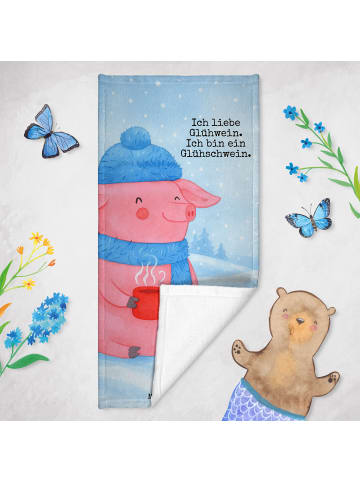 Mr. & Mrs. Panda Badelaken Schwein Glühwein Design mit Spruch in Eisblau