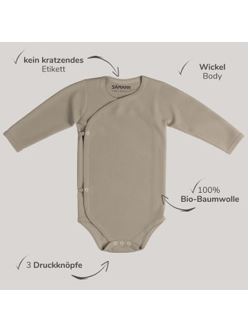 Sämann Baby Wickelbody aus 100% Bio-Baumwolle langarm nicht gerippt Simply Taupe