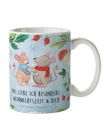 Mr. & Mrs. Panda Kaffeebecher Mäuse Weihnachten mit Spruch in Weiß