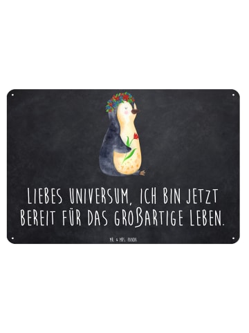 Mr. & Mrs. Panda Blechschild Pinguin Blumen mit Spruch in Kreidetafel