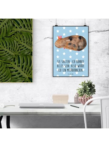 Mr. & Mrs. Panda Poster Einhorn Meerschweinchen mit Spruch in Blau Pastell