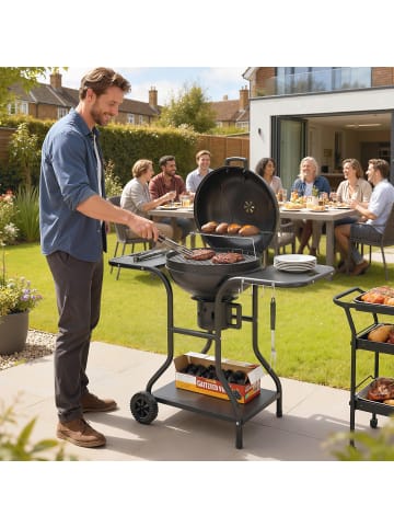 Outsunny Kugelgrill in Schwarz 129L x 63,5B x 106,5H cm