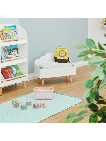 relaxdays Kindertruhe in Weiß/ Natur - (B)58 x (H)45 x (T)28 cm