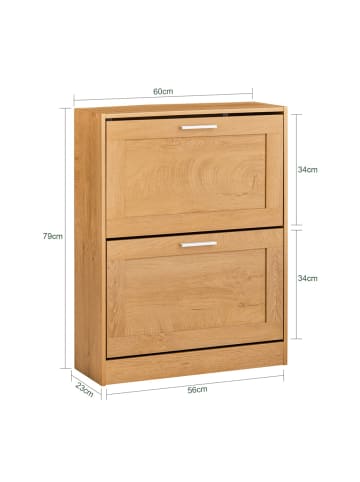 SoBuy Schuhschrank in Eiche natur - (W) 23 x (H) 79 x (L) 60 cm