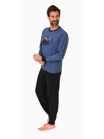 NORMANN langarm Schlafanzug Bündchen Pyjama - 87966 in blau-melange