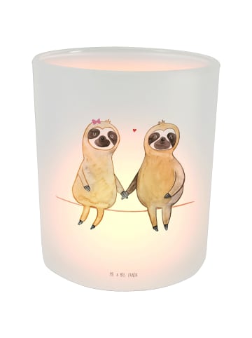 Mr. & Mrs. Panda Windlicht Glas Faultier Pärchen ohne Spruch in Transparent