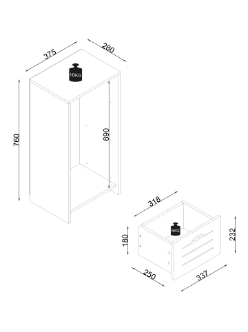 VCM  Midischrank mit drei Schubladen Flonila 76x38x28 in Weiß / Anthrazit