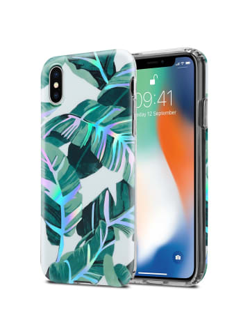 cadorabo Hülle für Apple iPhone X / XS Blumen Muster in BANANENBLÄTTER