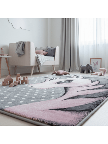 KADIMA DESIGN Kinderteppich Waschbar Einhorn TASNA Strapazierfähig OEKO-TEX