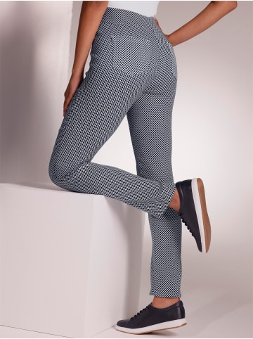 creation L Lyocell-Polyester-Jacquard-Hose in marine-weiß-gemustert