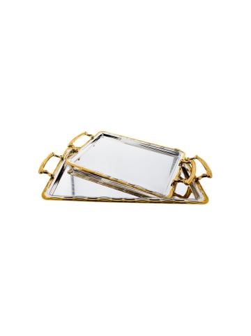 COFI 1453 2er Set Gemusterte Serviertabletten aus Edelstahl mit eleganten in Gold/Silber