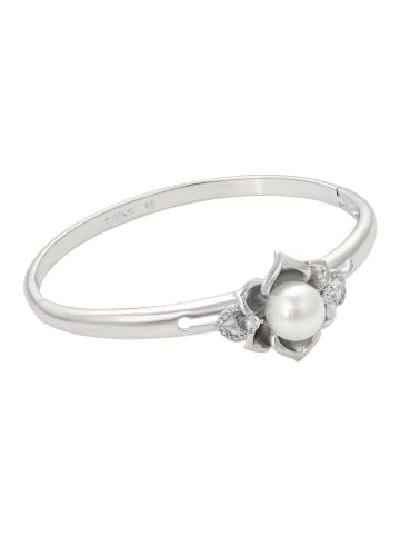 faina Women Bangle Bracelet With Floral Motif in Silver White
