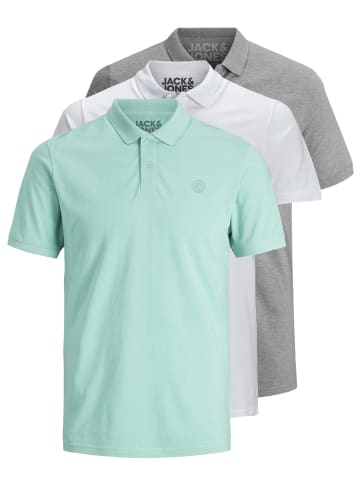 Jack & Jones 3er-Set Poloshirt in Aqua/White/Grey