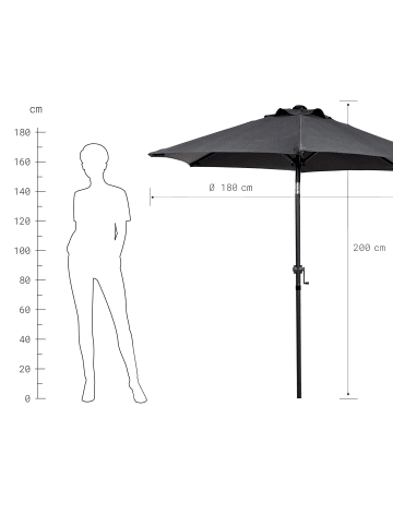 Butlers Sonnenschirm mit Kurbel Ø180cm SIESTA in Anthrazit