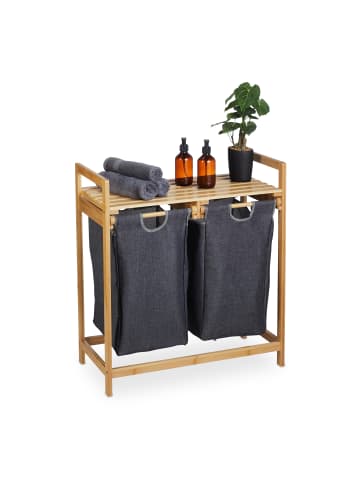relaxdays Wäschekorb Regal in Natur/ Grau - (B)64 x (H)73 x (T)33 cm