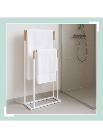 relaxdays Handtuchständer in Weiß/ Natur - (B)44 x (H)86 x (T)21 cm