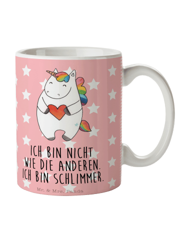 Mr. & Mrs. Panda Teebecher Einhorn Herz mit Spruch in Rot Pastell