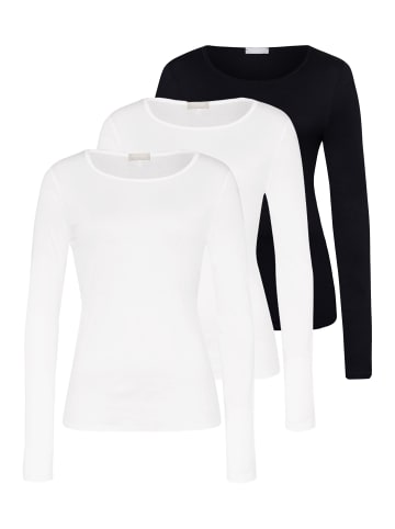 Hanro Unterhemd / Shirt Langarm Ultralight in Weiß / schwarz