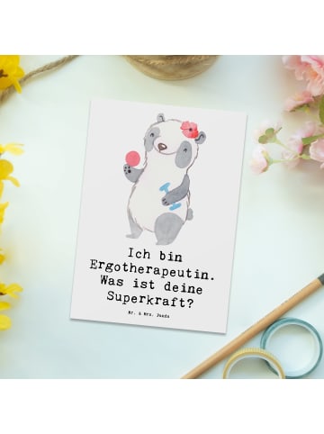Mr. & Mrs. Panda Postkarte Super Ergotherapeutin mit Spruch in Weiß