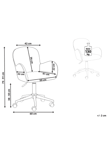 Beliani Bürostuhl PRIDDY in Rosa - (W) 60 x (H) 79 x (L) 60 cm