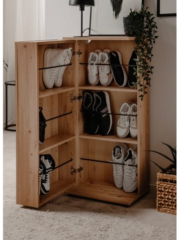 Furn.Design Schuhschrank Eiche Artisan 50 x 110 cm, Schuhkommode klappbar mit 6 Fächern