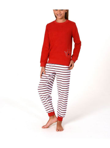 NORMANN Schlafanzug Frottee Pyjama Bündchen und Streifen - 82519 in rot