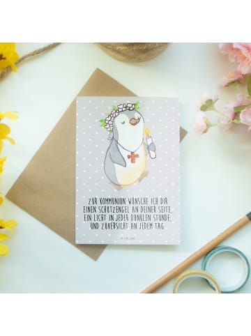 Mr. & Mrs. Panda Grußkarte Pinguin Kommunion  mit Spruch in Grau Pastell