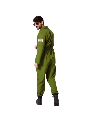 tectake Herrenkostüm Air Force Pilot  Authentisches Design: Olivgrüner Overall im typisc
